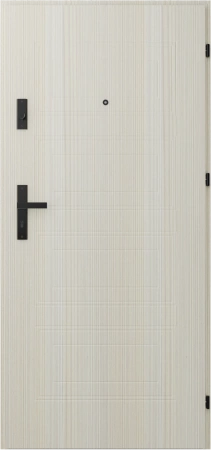 Drzwi wewnątrzklatkowe antywłamaniowe RC3 z Certyfikatem akustyczne wyciszające 47 dB 55 mm stalowe z tłoczeniami z klamką czarną dąb bielony T34