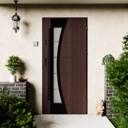 Optima Black CK drzwi zewnętrzne 72 mm z antabą/pochwytem energooszczędne Ud-1.3 przeszklone lustro weneckie szyba mleczna Program Czyste Powietrze