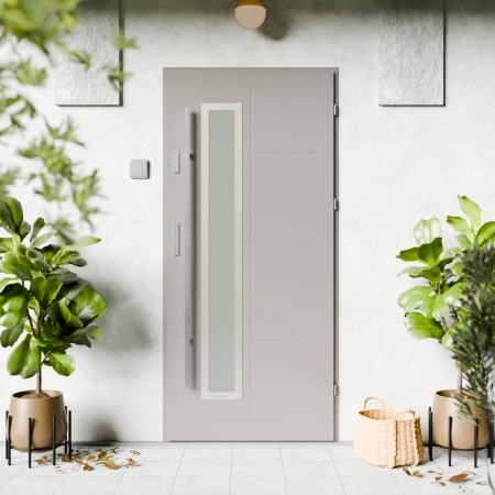 Drzwi zewnętrzne stalowe do domu Tinea Inox 72mm z antabą/pochwytem energooszczędne Ud=1.3 lustro weneckie szyba mleczna Program Czyste Powietrze