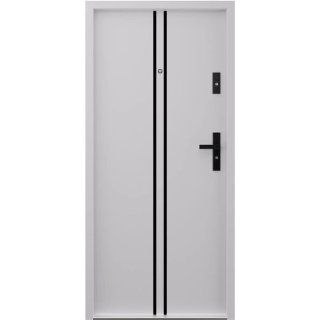 Drzwi wewnątrzklatkowe antywłamaniowe RC3 z Certyfikatem akustyczne wyciszające 47 dB 55 mm stalowe z klamką czarną i aplikacjami szare A7