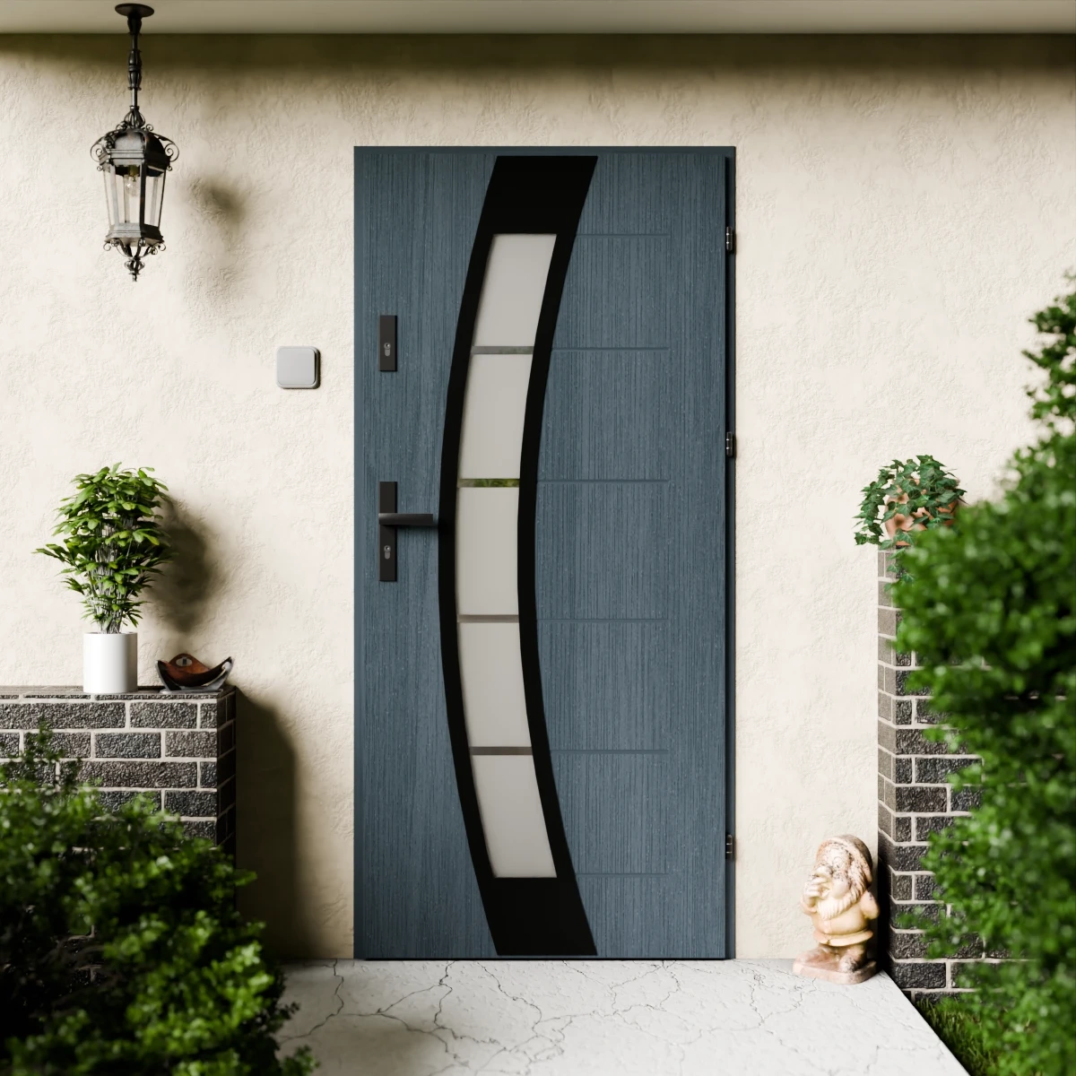 Drzwi zewnętrzne stalowe do domu Efekta Black 72 mm z klamką czarną energooszczędne Ud=1.3 lustro weneckie szyba mleczna Program Czyste Powietrze