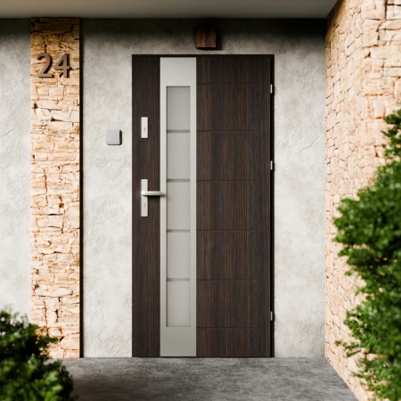 Sanda Inox CK drzwi zewnętrzne 72 mm z klamką energooszczędne Ud-1.3 przeszklone lustro weneckie szyba mleczna Program Czyste Powietrze