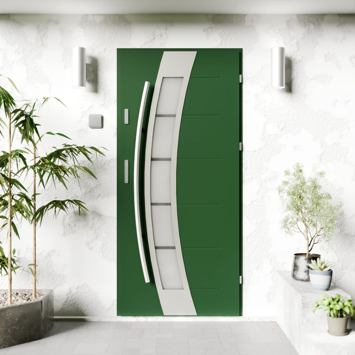 Drzwi zewnętrzne stalowe do domu Efekta Inox 72mm z antabą/pochwytem energooszczędne Ud=1.3 lustro weneckie szyba mleczna Program Czyste Powietrze