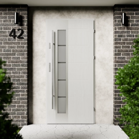 Drzwi zewnętrzne stalowe do domu Sanda Inox 72mm z antabą/pochwytem energooszczędne Ud-1.3 lustro weneckie szyba mleczna Program Czyste Powietrze