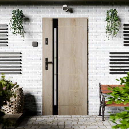 Drzwi zewnętrzne stalowe do domu Toreno Black 72mm z klamką czarną energooszczędne Ud=1.3 lustro weneckie szyba mleczna Program Czyste Powietrze