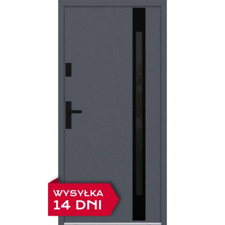 Drzwi zewnętrzne do domu stalowo aluminiowe 68 mm z szybą i czarnymi okuciami ATU68 wiele kolorów Program Czyste Powietrze M524