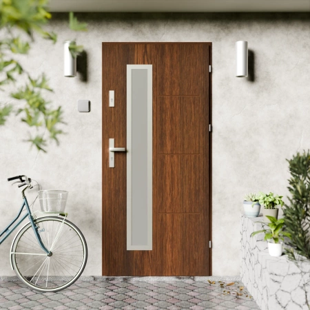 Drzwi zewnętrzne stalowe do domu Tinea Inox 72mm z klamką energooszczędne Ud=1.3 przeszklone lustro weneckie szyba mleczna Program Czyste Powietrze