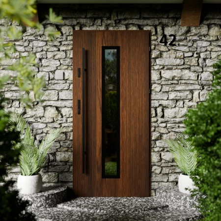 Drzwi zewnętrzne stalowe do domu Presto Black 72mm z antabą/pochwytem energooszczędne Ud=1.3 lustro weneckie szyba mleczna Program Czyste Powietrze