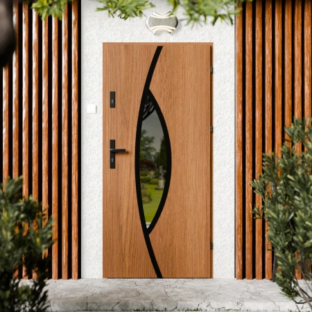 Maestro Black CK drzwi zewnętrzne 72 mm z klamką czarną energooszczędne Ud-1.3 przeszklone lustro weneckie szyba mleczna Program Czyste Powietrze