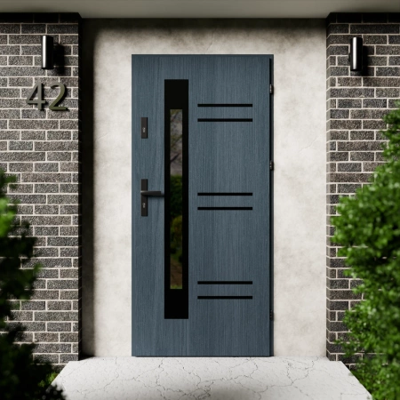 Pina Black CK drzwi zewnętrzne 72 mm z klamką czarną energooszczędne Ud-1.3 przeszklone lustro weneckie szyba mleczna Program Czyste Powietrze