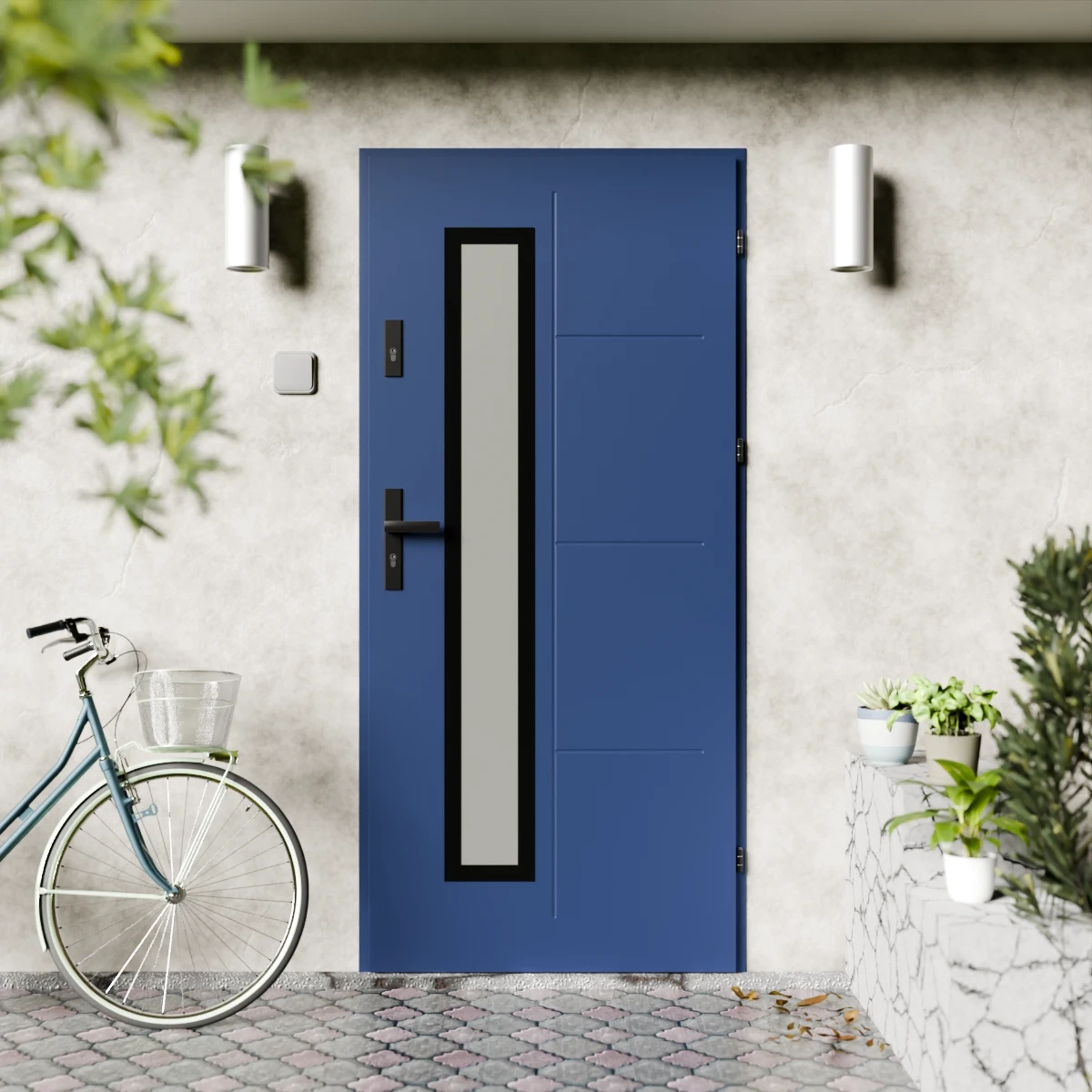 Drzwi zewnętrzne stalowe do domu Tinea Black 72mm z klamką czarną energooszczędne Ud-1=3 lustro weneckie szyba mleczna Program Czyste Powietrze