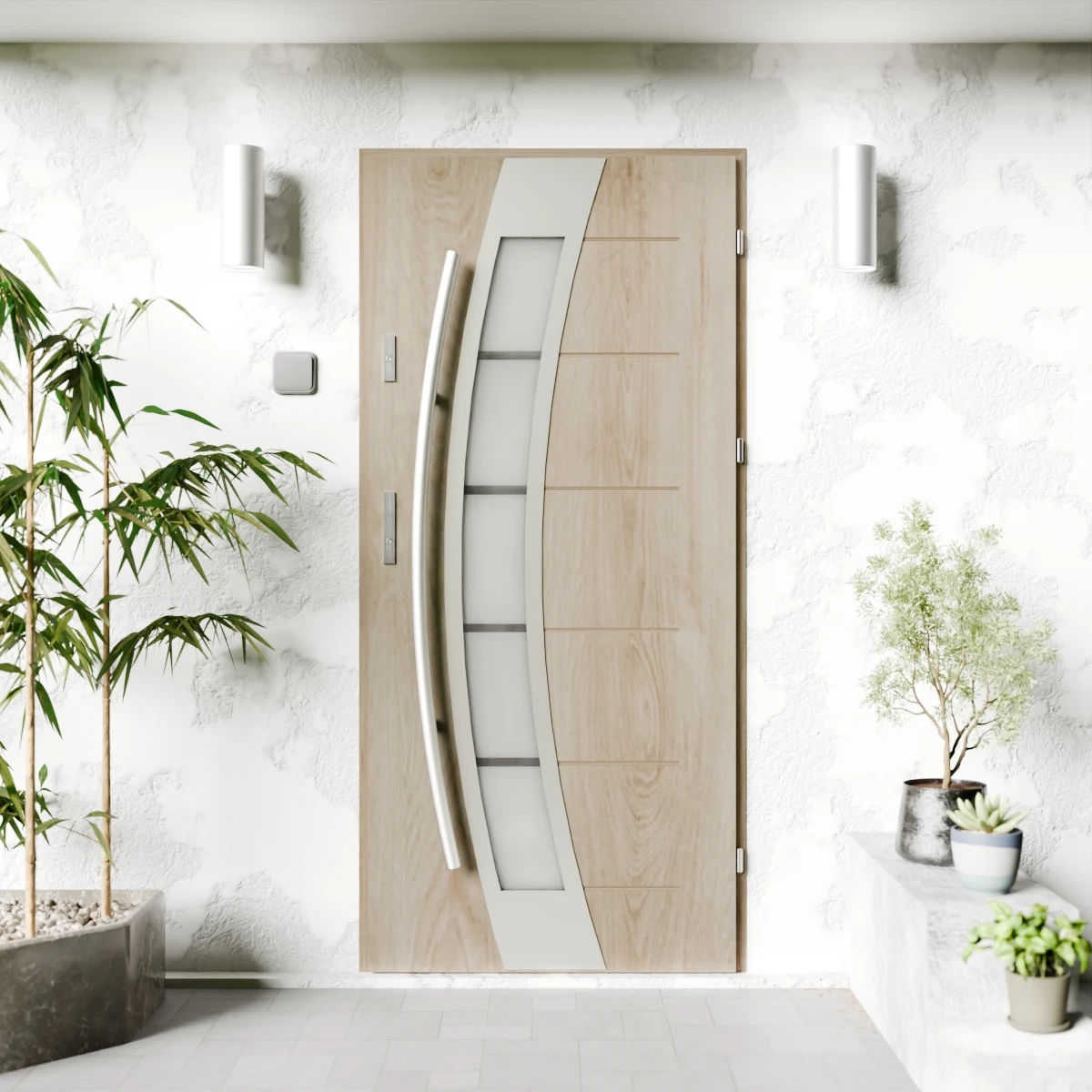 Drzwi zewnętrzne stalowe do domu Efekta Inox 72mm z antabą/pochwytem energooszczędne Ud=1.3 lustro weneckie szyba mleczna Program Czyste Powietrze