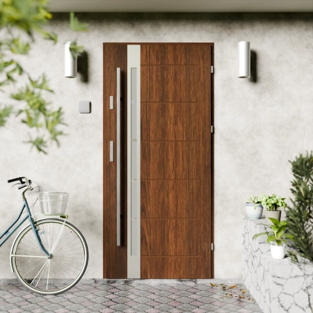 Toreno Inox CK drzwi zewnętrzne 72 mm z antabą/pochwytem energooszczędne Ud-1.3 przeszklone lustro weneckie szyba mleczna Program Czyste Powietrze