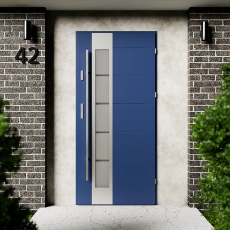 Sanda Inox CK drzwi zewnętrzne 72 mm z antabą/pochwytem energooszczędne Ud-1.3 przeszklone lustro weneckie szyba mleczna Program Czyste Powietrze