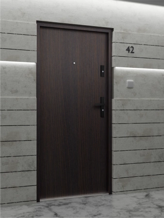 Drzwi wewnątrzklatkowe antywłamaniowe RC3 z Certyfikatem akustyczne wyciszające 47 dB 55 mm stalowe gładkie z klamką czarną dąb bagienny G00