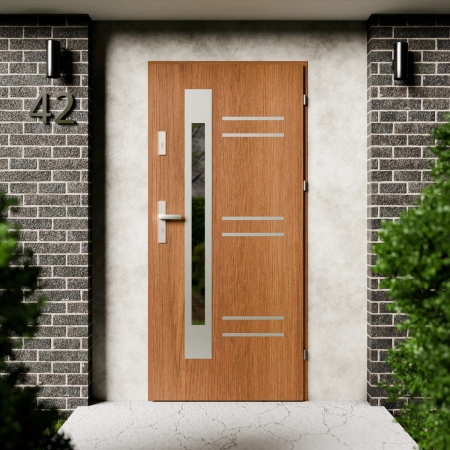 Pina Inox CK drzwi zewnętrzne 72 mm z klamką energooszczędne Ud-1.3 przeszklone lustro weneckie szyba mleczna Program Czyste Powietrze