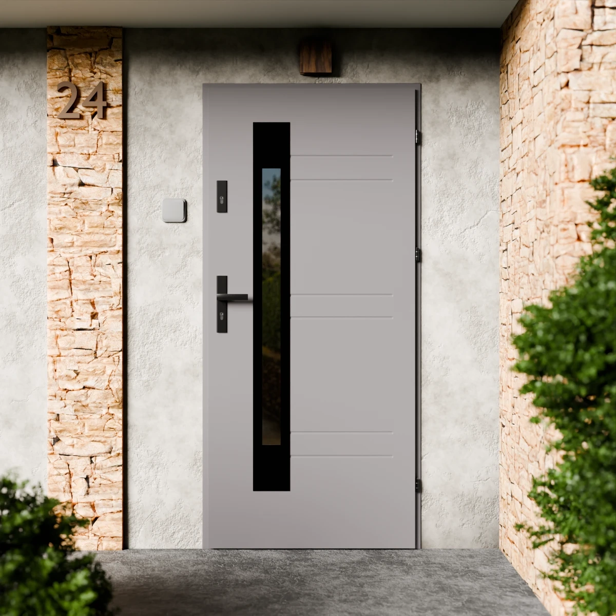 Drzwi zewnętrzne stalowe do domu Weno Black 72mm z klamką czarną energooszczędne Ud=1.3 lustro weneckie szyba mleczna Program Czyste Powietrze