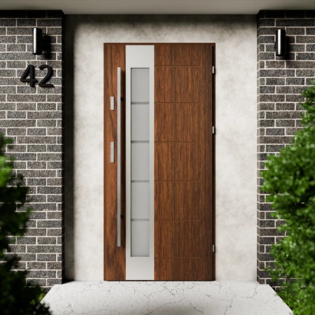 Drzwi zewnętrzne stalowe do domu Sanda Inox 72mm z antabą/pochwytem energooszczędne Ud-1.3 lustro weneckie szyba mleczna Program Czyste Powietrze