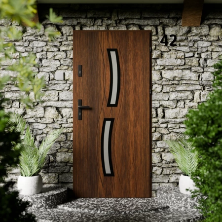 Twista Inox CK drzwi zewnętrzne 72 mm z klamką energooszczędne Ud-1.3 przeszklone lustro weneckie szyba mleczna Program Czyste Powietrze