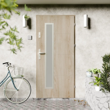 Drzwi zewnętrzne stalowe do domu Tinea Inox 72mm z klamką energooszczędne Ud=1.3 przeszklone lustro weneckie szyba mleczna Program Czyste Powietrze