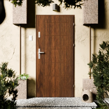 Basic Inox CK drzwi zewnętrzne 72 mm z klamką energooszczędne Ud-1.3 bez szyby pełne Program Czyste Powietrze