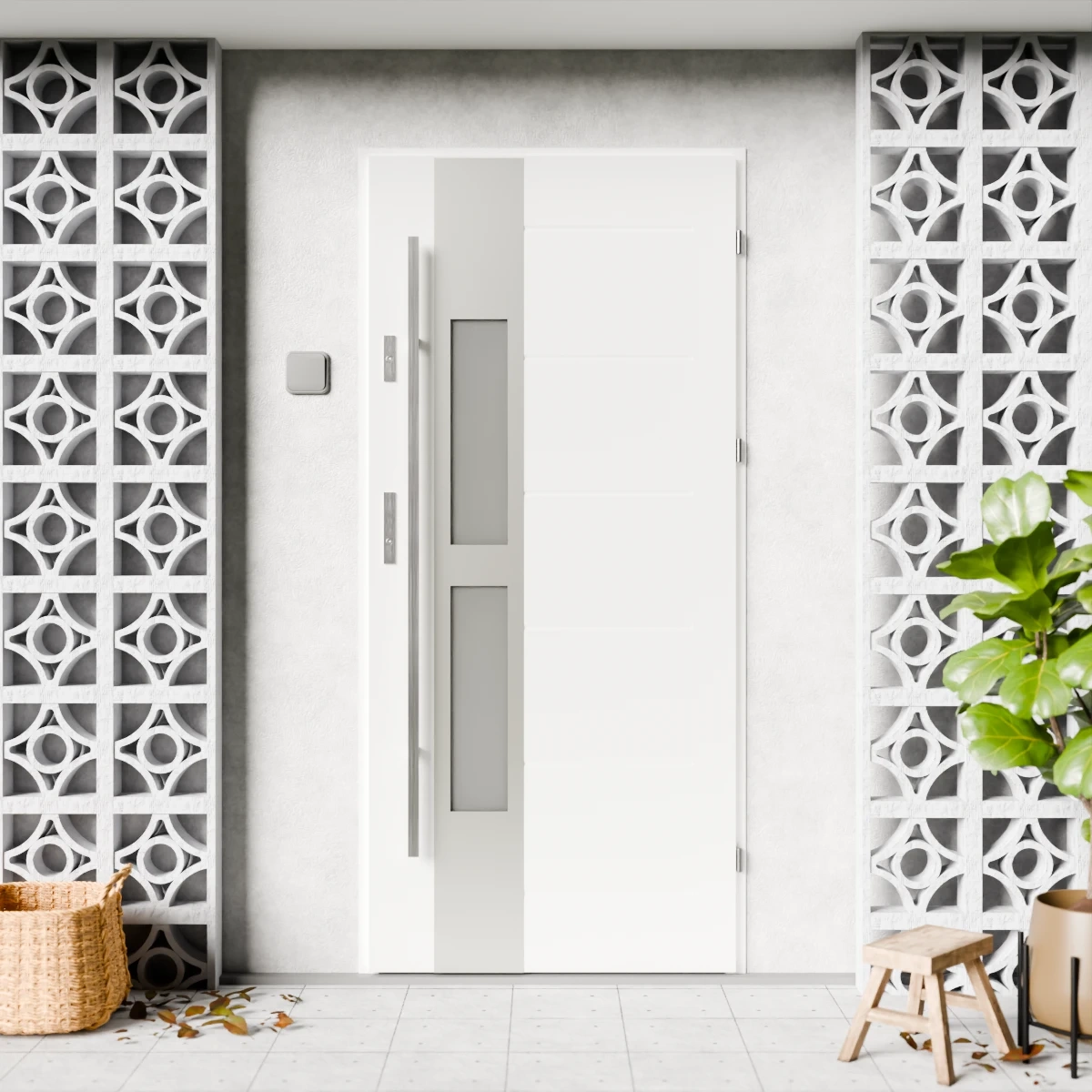 Drzwi zewnętrzne stalowe do domu Anda Inox 72mm z antabą/pochwytem energooszczędne Ud=1.3 lustro weneckie szyba mleczna Program Czyste Powietrze