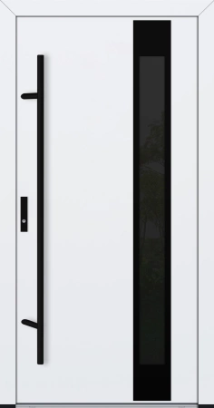 Drzwi zewnętrzne wejściowe do domu stalowo aluminiowe 82 mm DS82 przeszklone z czarnymi okuciami białe Program Czyste Powietrze M24