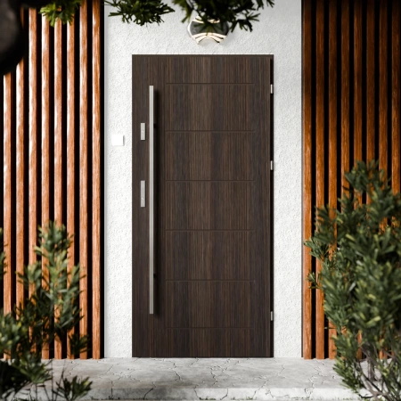 Basic Inox CK drzwi zewnętrzne 72 mm z antabą/pochwytem energooszczędne Ud-1.3 bez przeszklenia pełne Program Czyste Powietrze