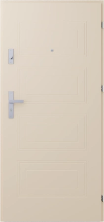 Drzwi wewnątrzklatkowe antywłamaniowe RC3 z Certyfikatem akustyczne wyciszające 47 dB 55 mm stalowe z tłoczeniami z klamką inox srebrną beżowe T34