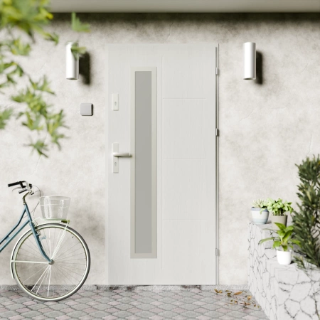 Drzwi zewnętrzne stalowe do domu Tinea Inox 72mm z klamką energooszczędne Ud=1.3 przeszklone lustro weneckie szyba mleczna Program Czyste Powietrze