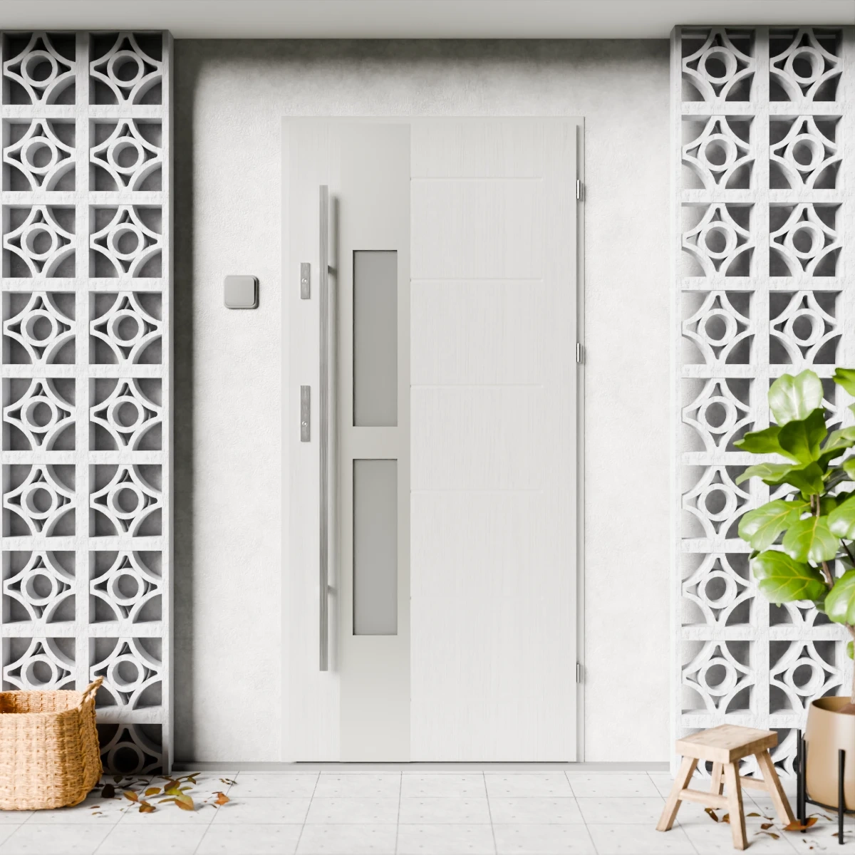 Drzwi zewnętrzne stalowe do domu Anda Inox 72mm z antabą/pochwytem energooszczędne Ud=1.3 lustro weneckie szyba mleczna Program Czyste Powietrze