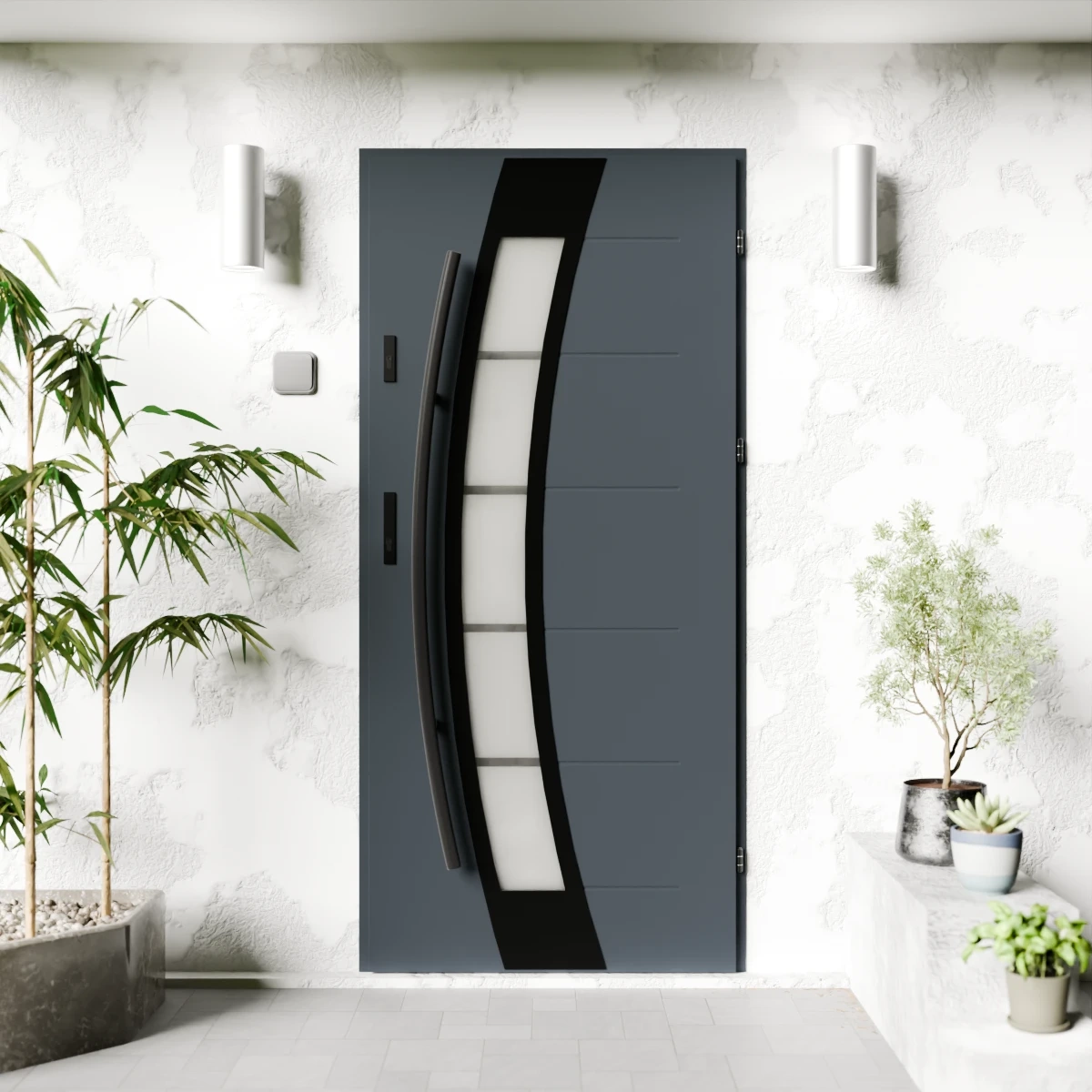 Drzwi zewnętrzne stalowe do domu Efekta Black 72mm z antabą/pochwytem energooszczędne Ud=1.3 lustro weneckie szyba mleczna Program Czyste Powietrze