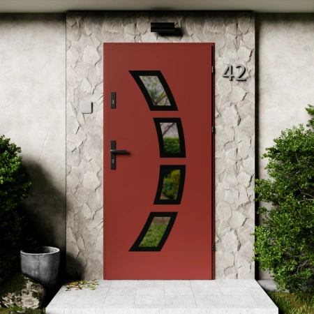 Drzwi zewnętrzne stalowe do domu Cinea Black 72mm z klamką czarną energooszczędne Ud=1.3 lustro weneckie szyba mleczna Program Czyste Powietrze