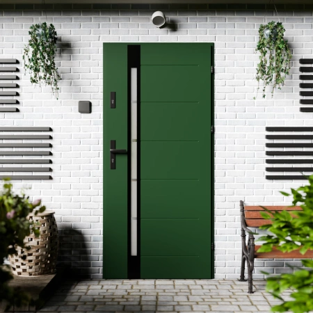 Drzwi zewnętrzne stalowe do domu Toreno Black 72mm z klamką czarną energooszczędne Ud=1.3 lustro weneckie szyba mleczna Program Czyste Powietrze