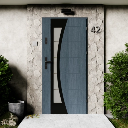 Optima Black CK drzwi zewnętrzne 72 mm z klamką czarną energooszczędne Ud-1.3 przeszklone lustro weneckie szyba mleczna Program Czyste Powietrze