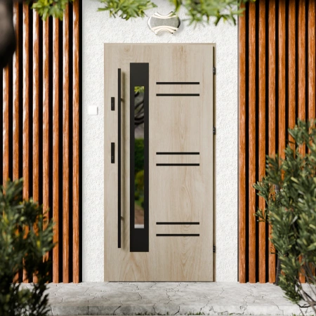 Drzwi zewnętrzne stalowe do domu Pina Black 72mm z antabą/pochwytem energooszczędne Ud=1.3 lustro weneckie szyba mleczna Program Czyste Powietrze