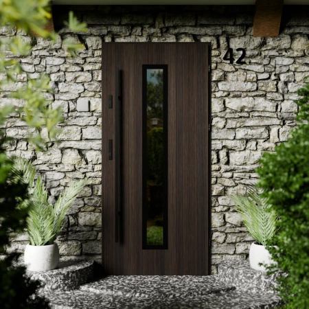 Presto Black CK drzwi zewnętrzne 72 mm z antabą/pochwytem energooszczędne Ud-1.3 przeszklone lustro weneckie szyba mleczna Program Czyste Powietrze