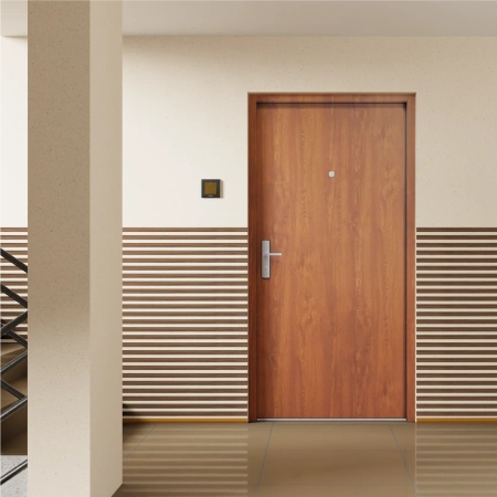 Drzwi klatkowe wejściowe do mieszkania w bloku antywłamaniowe RC3 z ościeżnicą 68mm stalowe akustyczne i wygłuszające 44 dB dymoszczelne złoty dąb M00