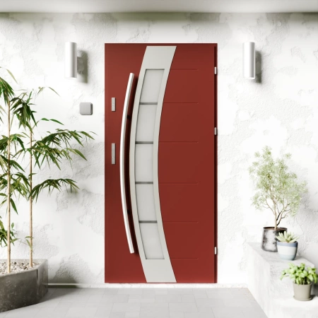 Efekta Inox CK drzwi zewnętrzne 72 mm z antabą/pochwytem energooszczędne Ud-1.3 przeszklone lustro weneckie szyba mleczna Program Czyste Powietrze