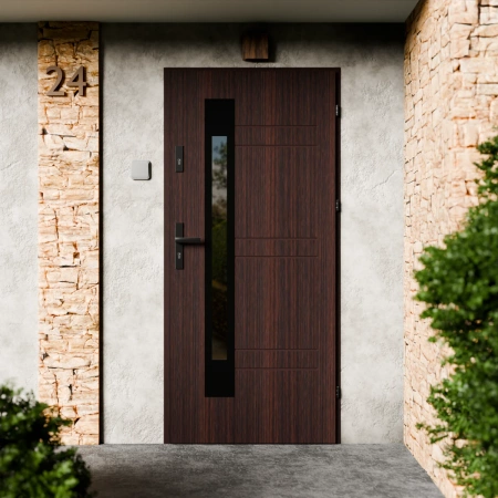 Weno Black CK drzwi zewnętrzne 72 mm z klamką czarną energooszczędne Ud-1.3 przeszklone lustro weneckie szyba mleczna Program Czyste Powietrze