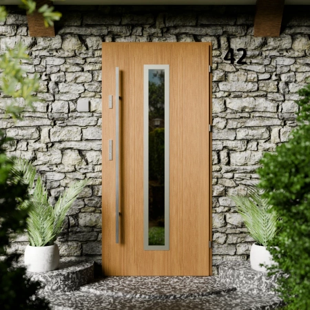 Drzwi zewnętrzne stalowe do domu Presto Inox 72mm z antabą/pochwytem energooszczędne Ud=1.3 lustro weneckie szyba mleczna Program Czyste Powietrze