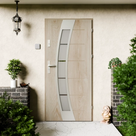Drzwi zewnętrzne stalowe do domu Efekta Inox 72mm z klamką energooszczędne Ud=1.3 lustro weneckie szyba mleczna Program Czyste Powietrze