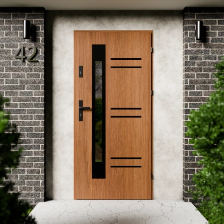 Pina Black CK drzwi zewnętrzne 72 mm z klamką czarną energooszczędne Ud-1.3 przeszklone lustro weneckie szyba mleczna Program Czyste Powietrze