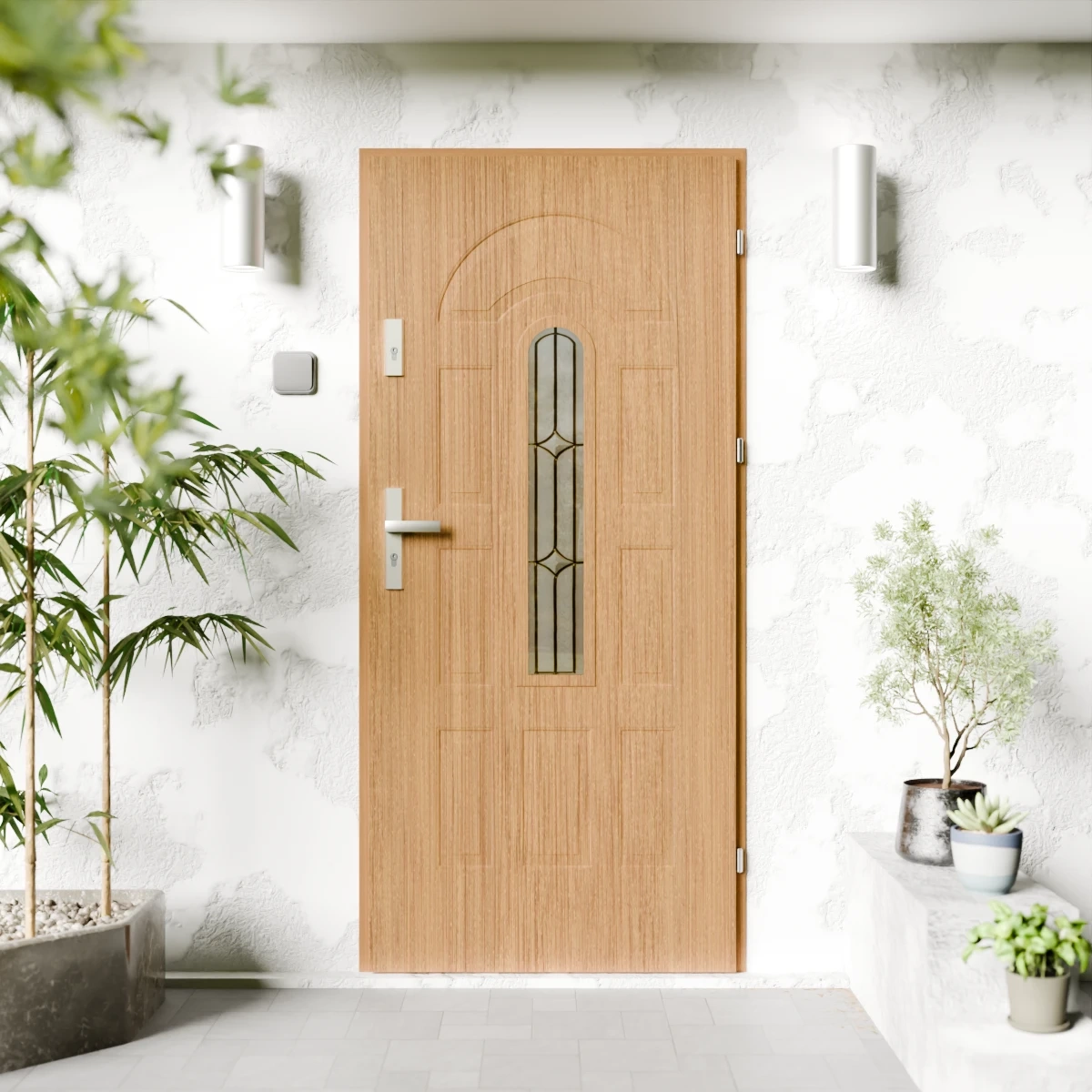 Drzwi zewnętrzne stalowe do domu Retro Inox 72mm z klamką srebrną energooszczędne Ud=1.3 z szybą Program Czyste Powietrze