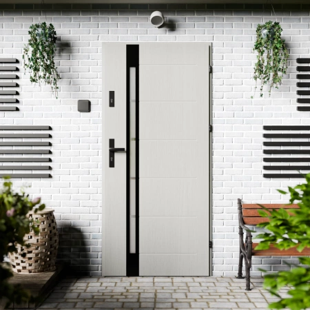 Drzwi zewnętrzne stalowe do domu Toreno Black 72mm z klamką czarną energooszczędne Ud=1.3 lustro weneckie szyba mleczna Program Czyste Powietrze