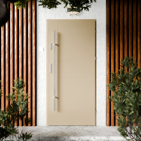 Basic Inox CK drzwi zewnętrzne 72 mm z antabą/pochwytem energooszczędne Ud-1.3 bez przeszklenia pełne Program Czyste Powietrze