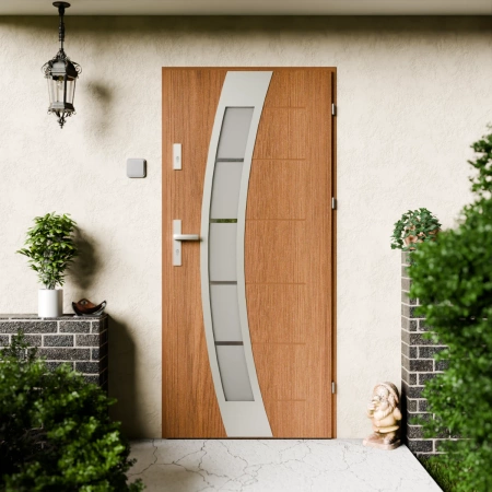 Efekta Inox CK drzwi zewnętrzne 72 mm z klamką energooszczędne Ud-1.3 przeszklone lustro weneckie szyba mleczna Program Czyste Powietrze