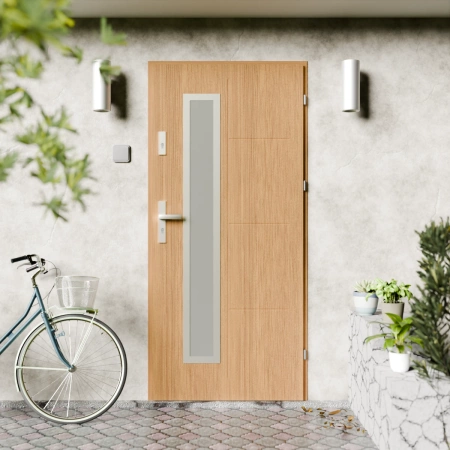 Tinea Inox CK drzwi zewnętrzne 72 mm z klamką energooszczędne U <= 1.3 przeszklone lustro weneckie szyba mleczna Program Czyste Powietrze
