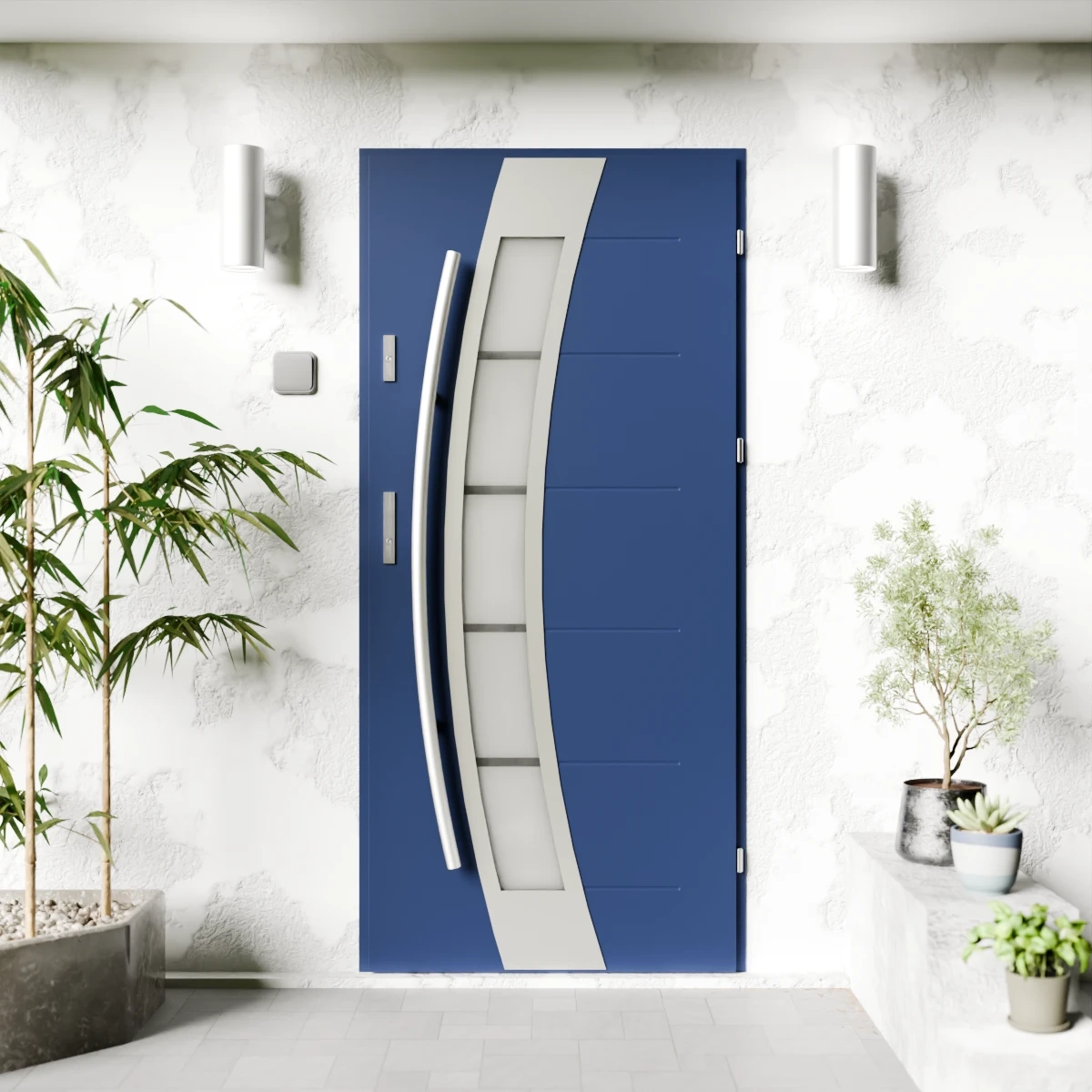 Drzwi zewnętrzne stalowe do domu Efekta Inox 72mm z antabą/pochwytem energooszczędne Ud=1.3 lustro weneckie szyba mleczna Program Czyste Powietrze