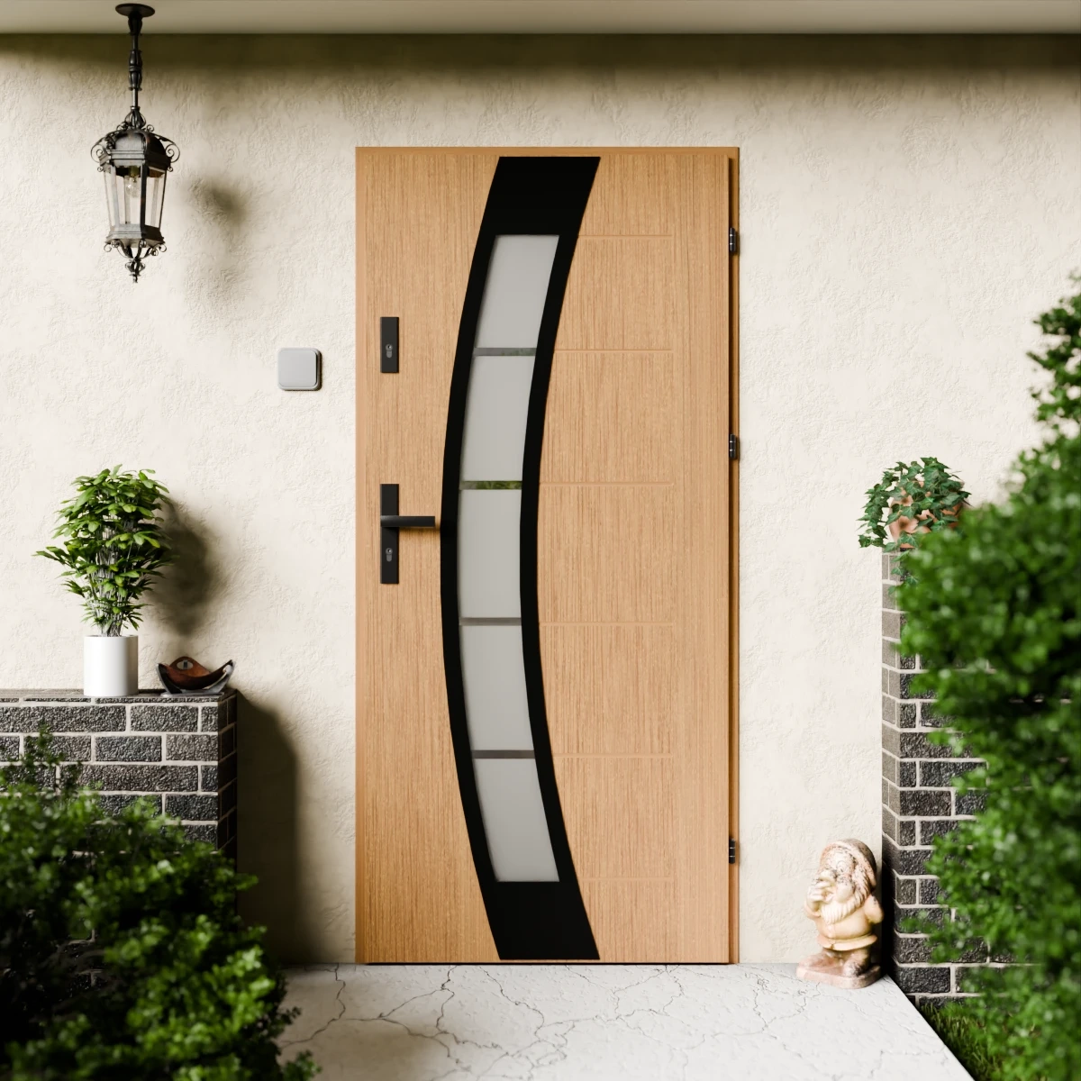 Drzwi zewnętrzne stalowe do domu Efekta Black 72 mm z klamką czarną energooszczędne Ud=1.3 lustro weneckie szyba mleczna Program Czyste Powietrze